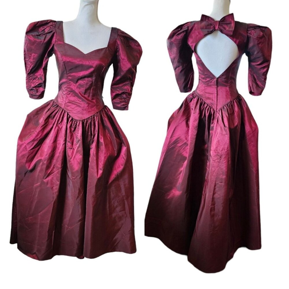 Vintage 90s‎ Womens Size 4 Burgundy Irridescent Prom Formal Gown Dress Regency